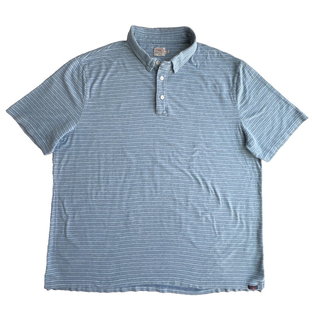 Faherty Movement Shirt Polo Mens XXL Night Shore Blue Striped Performance